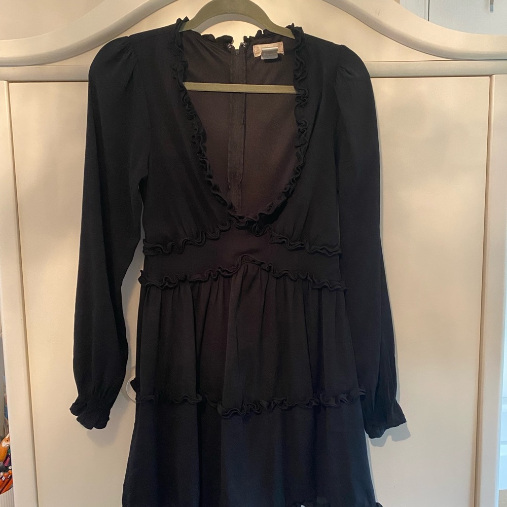 Altar’d State Black Ruffled Long Sleeve Dress
